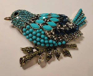 Large Rhinestone Blue Bird Brooch 4" Wide X 2.5" Long 2.02 Oz - Picture 1 of 5