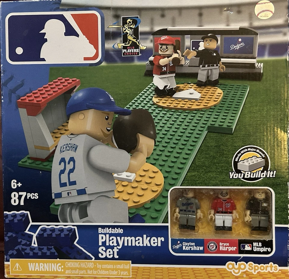 MLB Buildable Toy Set Dodgers Clayton Kershaw Washington Bryce Harper. 87 Pcs - Image 1 of 2