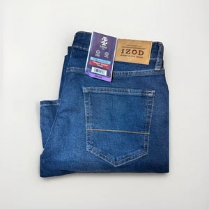 Neu mit Etikett IZOD Herren Komfort Stretch Denim Jeans gerade Passform 30 W x 32 L dunkelblau - Bild 1 von 9