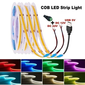 5V 12V 24V COB LED Strip Light Flexible Tape Lights Home Lighting Warm White DIY - Picture 1 of 19