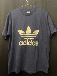 Vintage Original 1980s Blue Adidas Shirt 80s XL Big Logo 90s I10 - Picture 1 of 7