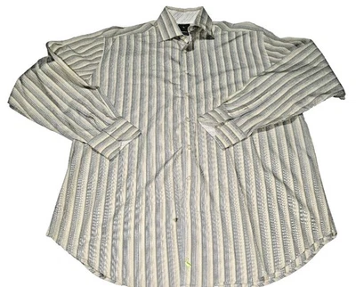 Camisa masculina Tailorbyrd tamanho XL botão para baixo listrada amarela bronzeada manga longa boa - Imagem 1 de 4