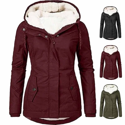 Women Hooded Casual Jacket Thick Warm Loose Fit for Autumn Winter Season - Image 1 of 4