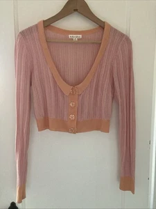 For Love & Lemons rosa/orange Pointelle leichte Strickjacke Pullover XS Blumen Knopf - Bild 1 von 6