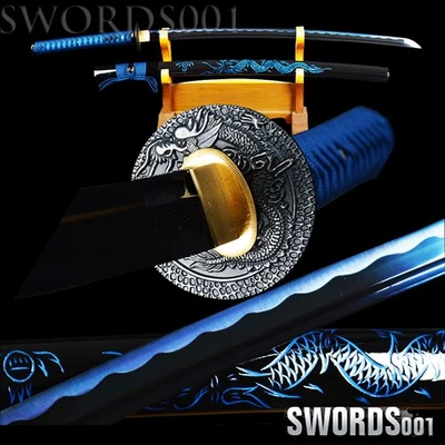 Espada de dragón azul noble hecha a mano Katana samurai japonesa hoja de acero al carbono  Foto 1 de 4
