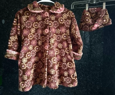 Girl's Corky & Company set Coat/ hat Size 6X Boho floral brown pink - Image 1 of 4