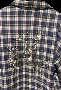Dickies Men’s Quilted Shacket Shirt Jacket XL Plaid Blue & White Flannel Deer - Picture 1 of 9