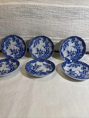 VTG Blue & white Asian Bone China Porcelain Mini saucers-Set Of 6 Cherry Blossom - Image 1 of 4