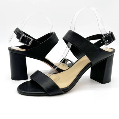 Antonio Melani Womens 9.5 Block Heel Leather Sandal Chunky Ankle Strap Black - Image 1 of 4