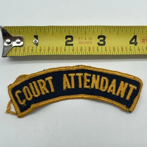 Vintage Police COURT ATTENDANT Tab Tape Patch Rocker Ark Label Gold Border - Picture 1 of 5