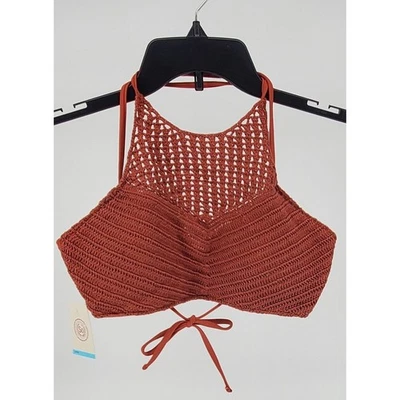 SO Juniors Grande Crochet Cuello Alto Halter Bikini Top Corbata Cierre Sienna Nuevo Foto 1 de 4