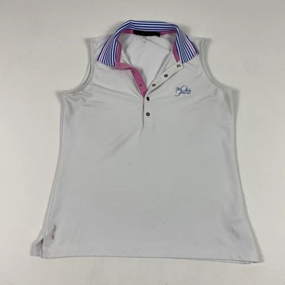 Camisa Polo RLX Ralph Lauren Para Mujer Mediana Blanca Sin Mangas Golf Tapeta a Presión Foto 1 de 4