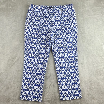 Pantalones Rafaella Studio Mujer 14 Azul Blanco Estampado Recortado Elastizado Trabajo Iglesia Foto 1 de 4