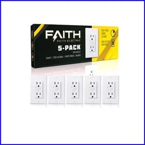 Reliable 5-Pack of 15A GFCI Outlets with Ground Fault Protection & Wall Plates - Picture 1 of 10