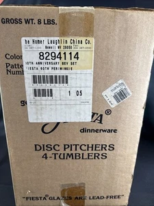 Fiesta ware 60th Anniversary Periwinkle Disc Pitcher 4 Tumblers￼NIB - Picture 1 of 7