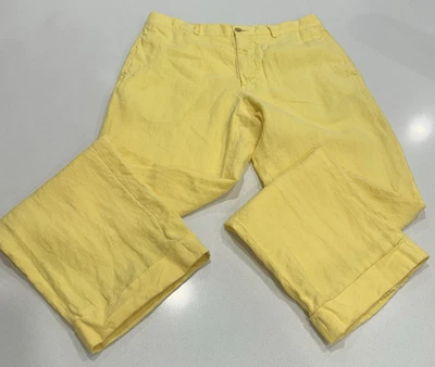 De Colección Polo Ralph Lauren Para Hombre 32x30 Lino Amarillo Pantalones Pantalones Italia Puños Foto 1 de 4