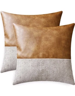 Paquete de 2 fundas de almohada CaliTime de cuero sintético suave cruz chenilla, 18 X 18 Foto 1 de 3