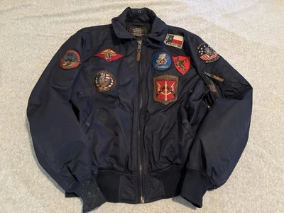 Top Gun Type B-15 Flight Bomber Jacket w/ Patches Navy Blue Size 2XL XXL FLAWED - Image 1 of 4