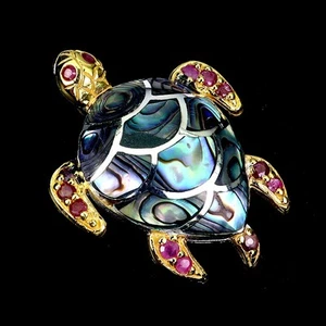 925 Sterling Silver Brooch Pendant Round Ruby Mop Natural Gemstone Jewelry - Picture 1 of 13
