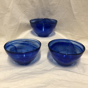 3 auffällige kobaltklare Wirbel Murano Glas Coupe Schalen EUC Vintage unbeschriftet - Bild 1 von 14