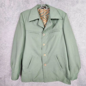 Vtg 60s 70s Mens Blazer 40 Green Disco Western Jacket Button Up Pocket Polyester - Picture 1 of 24