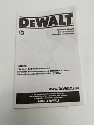 DeWalt Instruction DCD998 20V Max Drill/Driver/Hammerdrill Packet Manual Only V - Image 1 of 4
