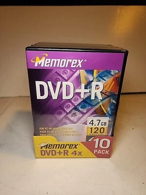 10 Pack Memorex DVD+R 4X 4.7 GB/ 120 Minutes Fullsize DVD Case -Sealed- - Image 1 of 3