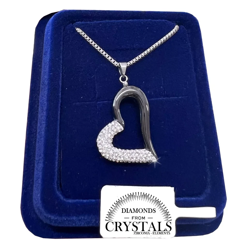 Collana Cuore Nero Grande Catenina pl. oro Bianco 18k con Cristalli Zirconi - Immagine 1 di 4