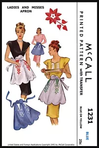 McCall 1231 SCHÜRZE Muster Vintage 1940er 1 Größe bestickt - Bild 1 von 4