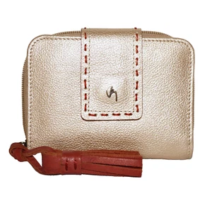 Women's Artisan JM Crafted Light Gold & Tanned Coral Leather Wallet 4 x 5.5 - Imagen 1 de 11