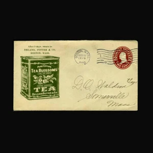 USA Stamped Envel & Squares- Used, VF S#U413 Advertising Cover 1908 "Tea Blossom - Picture 1 of 1