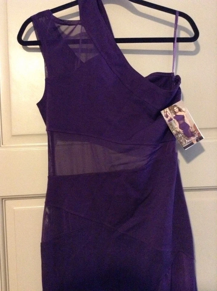 Женщин новый сетки панели резинке платье фиолетовый сексуальный одно плечо большой L/M - Изображение 1 из 4