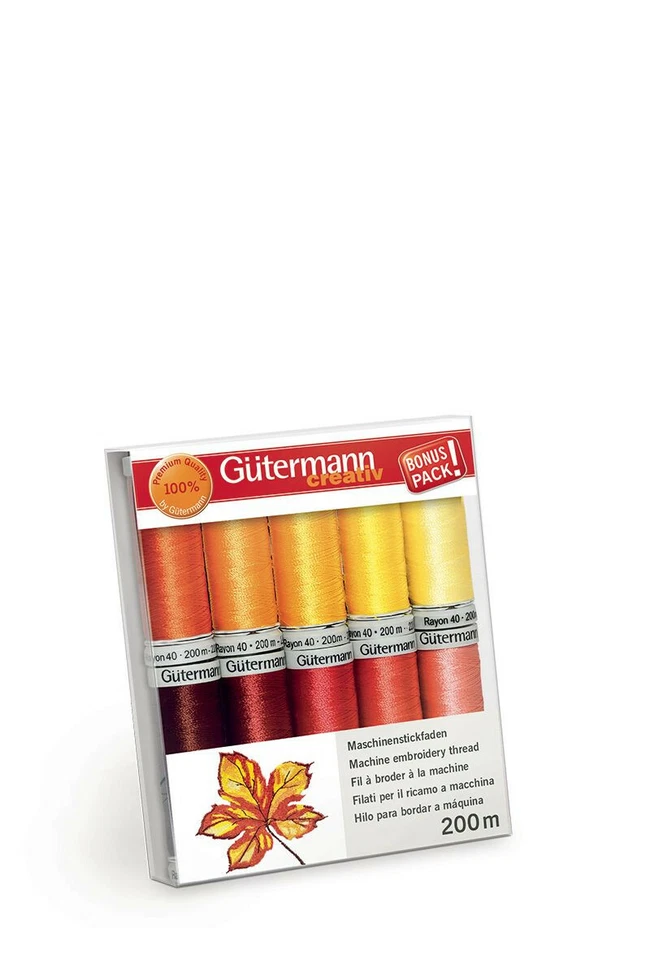 Gutermann Creativ Rayon 40 Machine Embroidery Reds Yellows Thread Set  734005-1 - Image 1 of 1