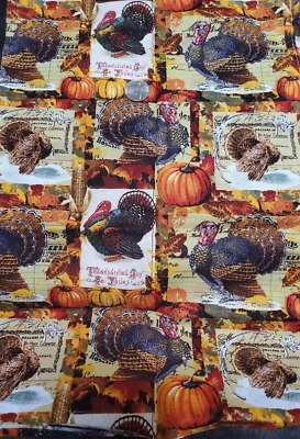 1/2 YD Fall Autumn Thanksgiving Turkey Harvest Design Sewing Fabric Fall - Image 1 of 4