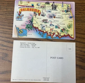 Vintage. 1982 Oklahoma, General Map Greetings, Landmarks, Vintage Postcards #25-32 - Bild 1 von 3