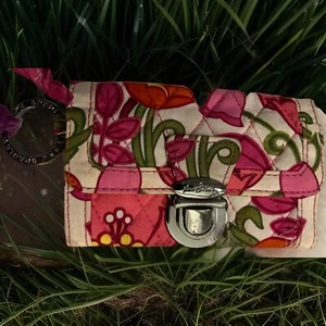 Vera Bradley Keychain Coin Wallet Change Purse ID Window Preppy Pink Green - Picture 1 of 6