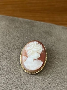 Vintage carved shell Cameo maiden 12K yellow gold filled JMS pin brooch - Picture 1 of 6