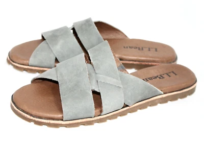 LL BEAN Lakewashed Strappy Slide Sandal Wo's 6M Sedona Sage Nubuck Leather - Image 1 of 4