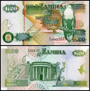 ZAMBIA 20 KWACHA 1992 UNC KUDU,PRESIDENTS PALACE,CHAINBRACKER MONUMENT OF FREEDO - Picture 1 of 1