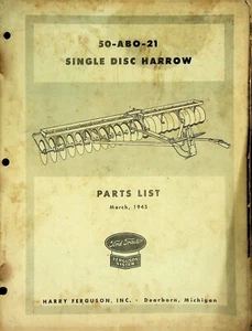 Vtg Original Harry Ferguson Ford 50-ABO-21 Single Disc Harrow Parts List - Picture 1 of 2