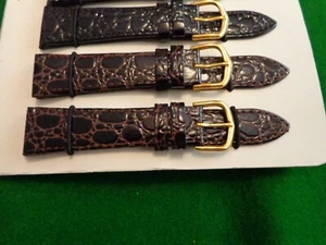 WATCH STRAP 20MM LADIES LEATHER CROCODILE /BLACK GLOSS EFFECT HIGH QUALITY - Picture 1 of 3