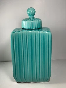 Ceramic Turquoise Decorative Jar with Lid 12 in. - Picture 1 of 12