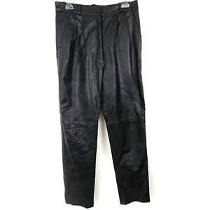 Pantalones de cuero negro de colección años 80-90 30"W frontales plisados cintura alta - Imagen 1 de 7