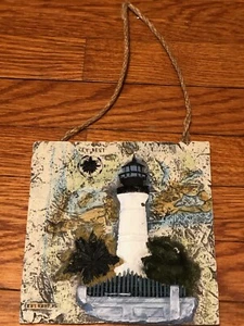 Hanging Wall Decor Ceramic Tile Key West FL Lighthouse Jute Rope Hand Paint 7x7 - Picture 1 of 3
