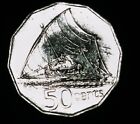 Fiji 50 Cents 1992 Rare low Mintage 280K. Sailing Canoe- Takia Beautiful!