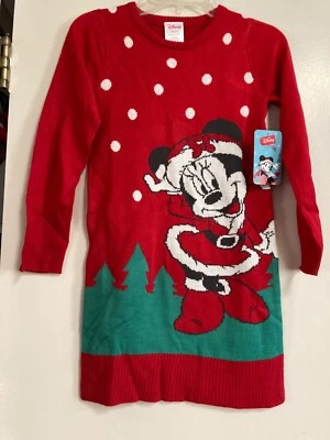 Disney Holiday Santa Minnie Mouse polka dot sweater dress girls size 6-6X NWT - Image 1 of 4
