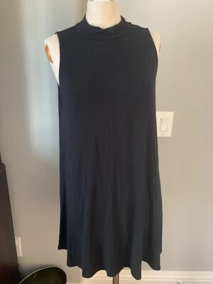Vestido halter soprano negro jersey tejido sin mangas cuello falso M elástico acampanado LBD Foto 1 de 4