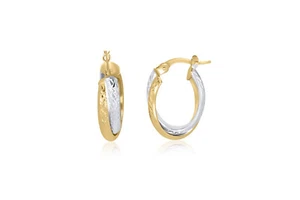 14K TWO TONE OVAL HOOP EARRINGS - Picture 1 of 2