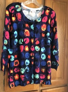 Joseph A Feinstrick Cardigan M 3/4 slv Rundhals bunt geblümt auf schwarz - Bild 1 von 6