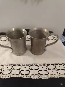 Aluminum Hammered Metal Antique cup with handle Hand Forged set of 2 - Picture 1 of 4